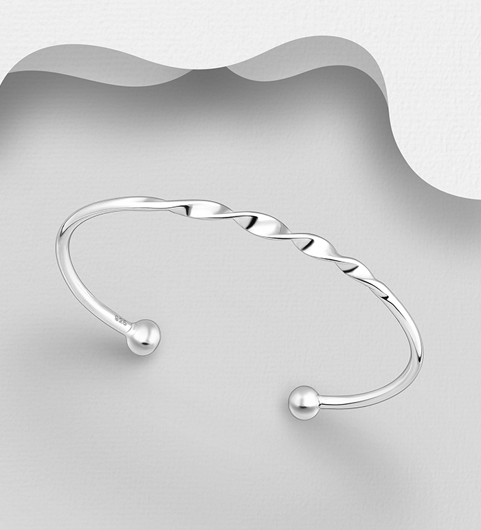 Wholesale 925 Sterling Silver Twisted and Ball Cuff - SKU #706-39950