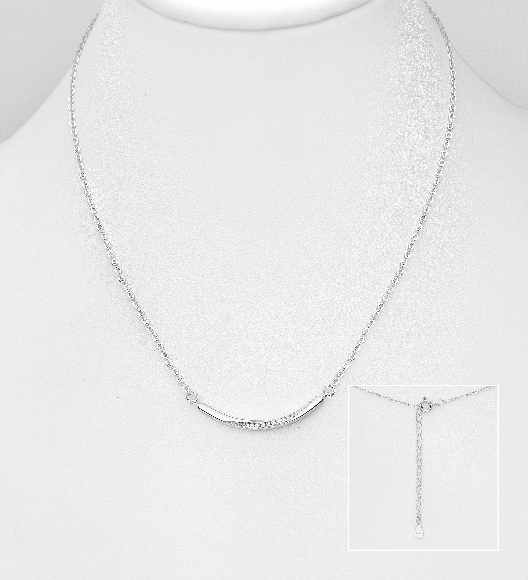 Wholesale 925 Sterling Silver Necklace, Decorated with CZ Simulated Diamonds - SKU #701-33755