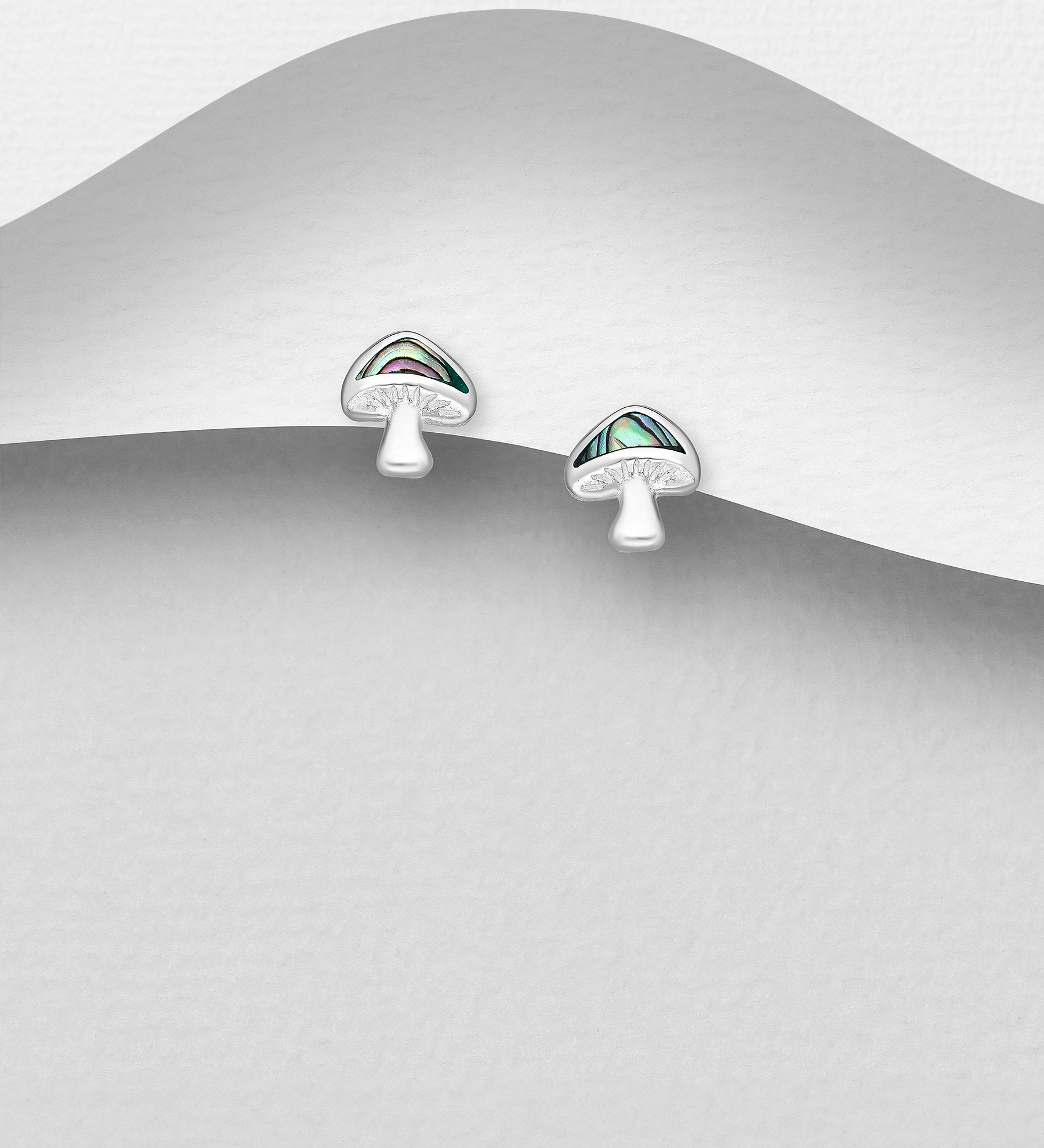 Wholesale 925 Sterling Silver Mushroom Push-Back Earrings, Decorated with Shell - SKU #789-4971