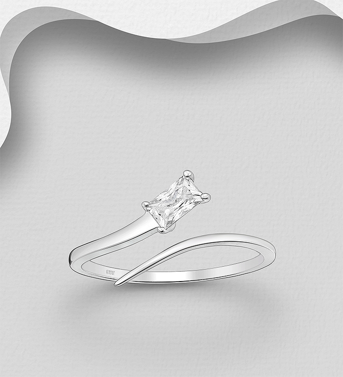 Wholesale 925 Sterling Silver Adjustable Ring, Decorated with CZ Simulated Diamond - SKU #701-33764