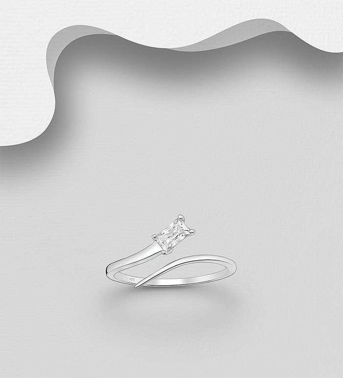 Wholesale 925 Sterling Silver Adjustable Ring, Decorated with CZ Simulated Diamond - SKU #701-33764