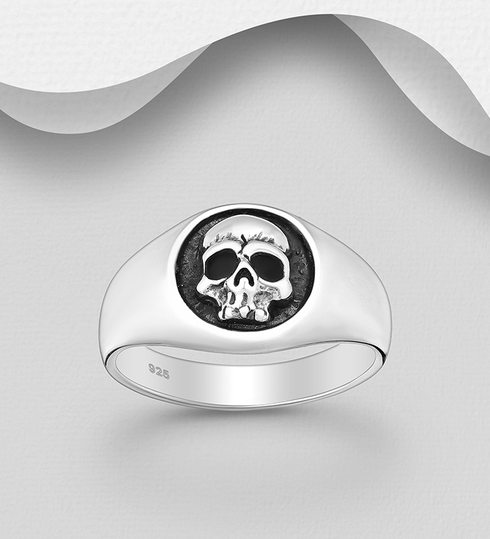 Wholesale 925 Sterling Silver Oxidized Skull Ring - SKU #768-662