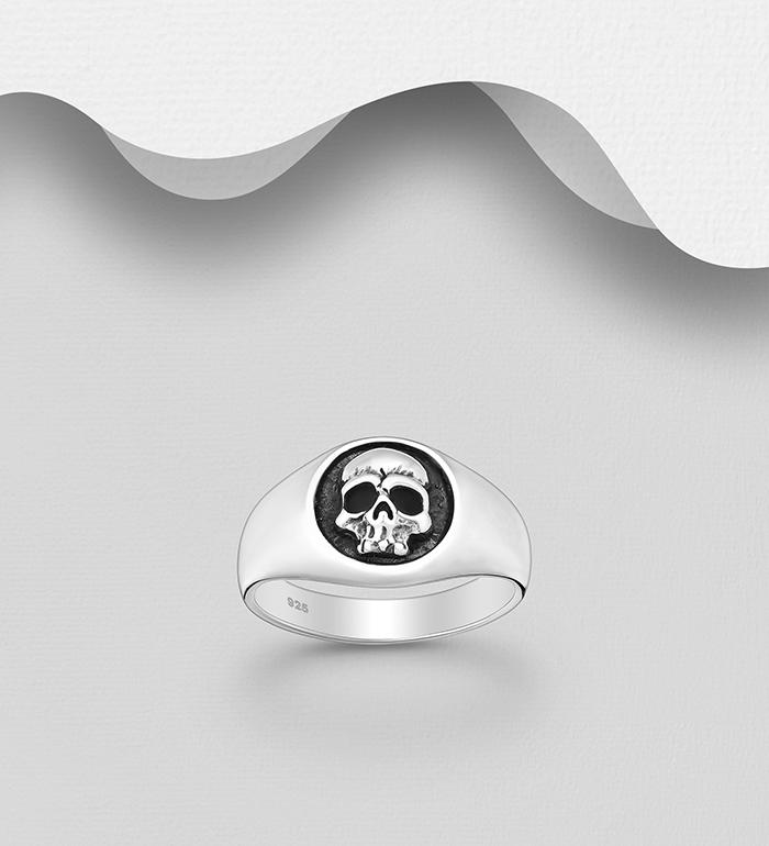 Wholesale 925 Sterling Silver Oxidized Skull Ring - SKU #768-662