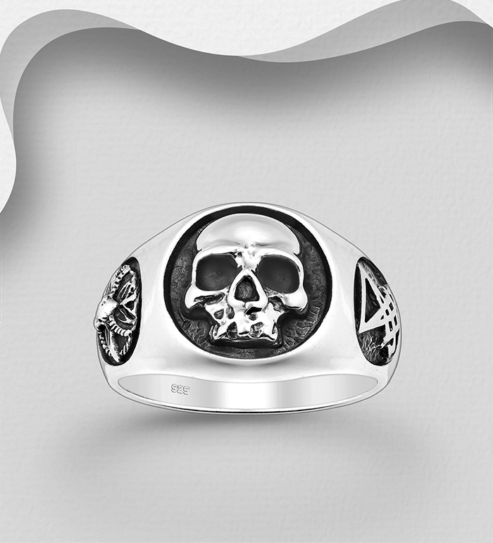 Wholesale 925 Sterling Silver Oxidized Skull Ring - SKU #768-663