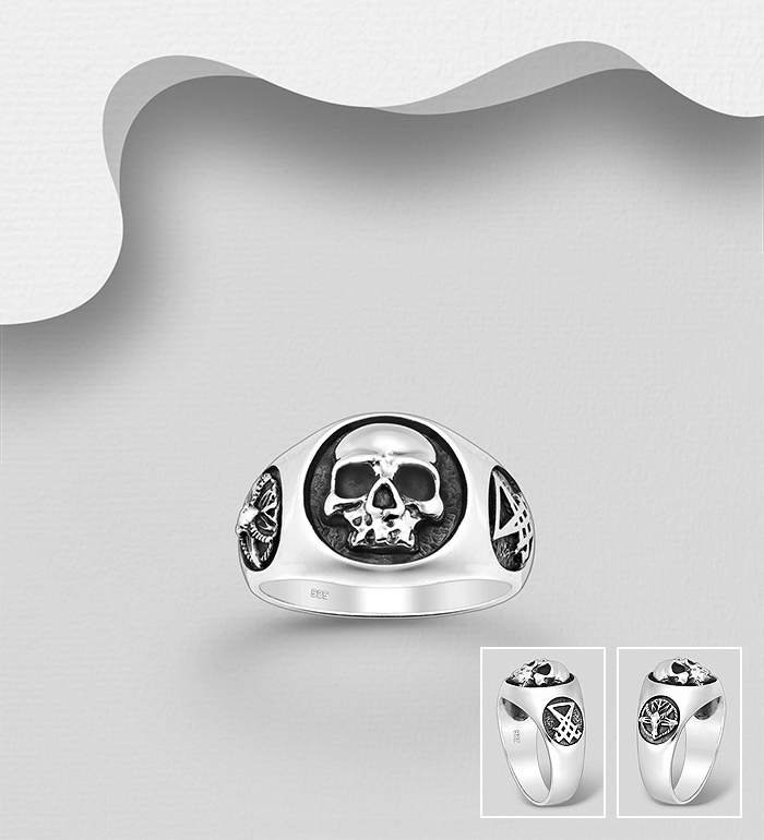 Wholesale 925 Sterling Silver Oxidized Skull Ring - SKU #768-663