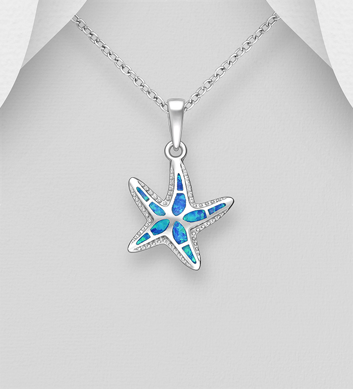 Wholesale 925 Sterling Silver Starfish Pendant, Decorated with Lab-Created Opal - SKU #1479-1635