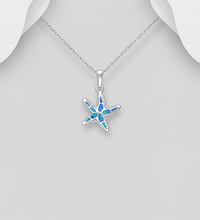 Wholesale 925 Sterling Silver Starfish Pendant, Decorated with Lab-Created Opal - SKU #1479-1635