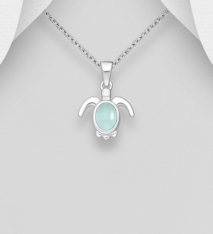 Wholesale 925 Sterling Silver Turtle Pendant, Decorated with Various Gemstones - SKU #883-10145