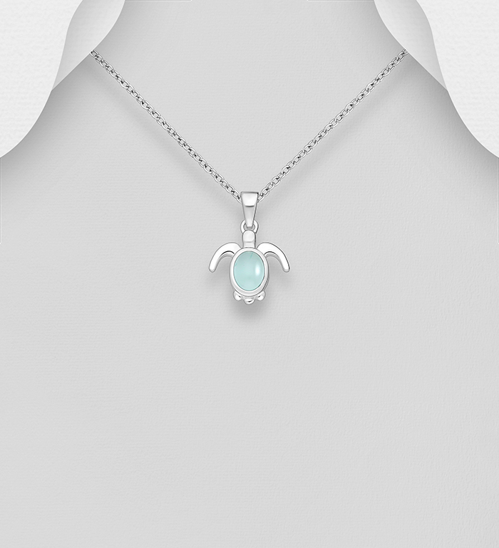 Wholesale 925 Sterling Silver Turtle Pendant, Decorated with Various Gemstones - SKU #883-10145
