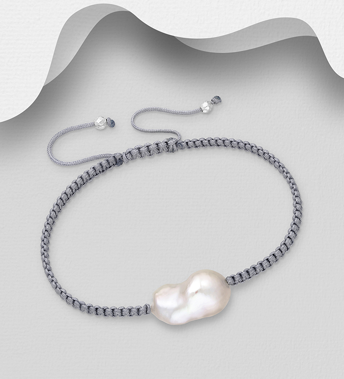 Wholesale 925 Sterling Silver Adjustable Thread Bracelet, Beaded with Freshwater Pearl, Shape and Size Will Vary. - SKU #382-6787
