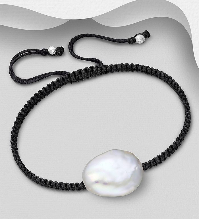 Wholesale 925 Sterling Silver Adjustable Thread Bracelet, Beaded with Freshwater Pearl, Shape and Size Will Vary. - SKU #382-6788