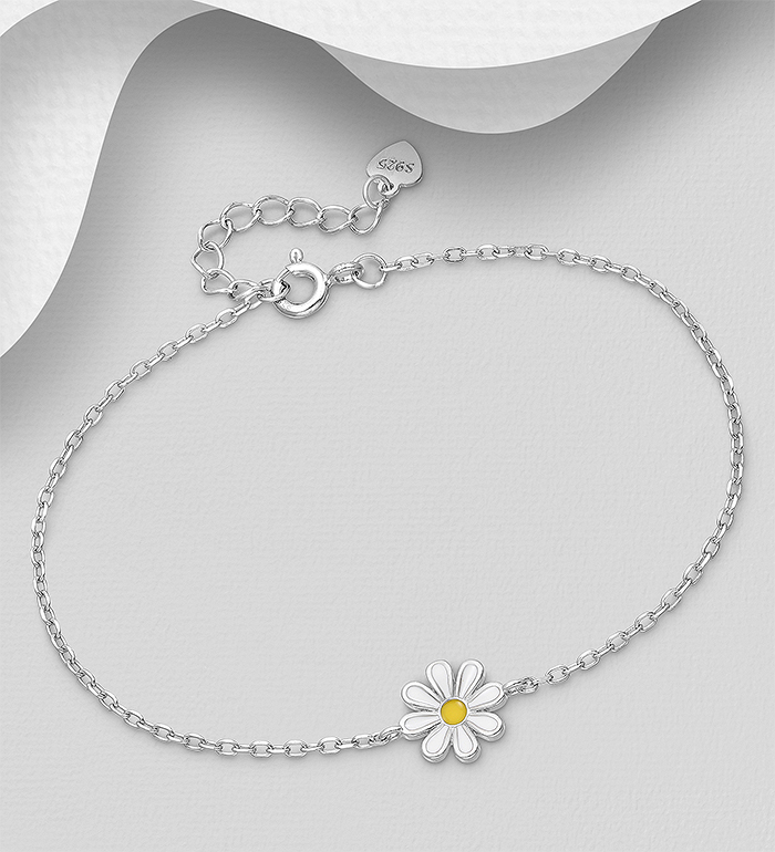 Wholesale 925 Sterling Silver Flower Bracelet, Decorated with Colored Enamel - SKU #2140-771