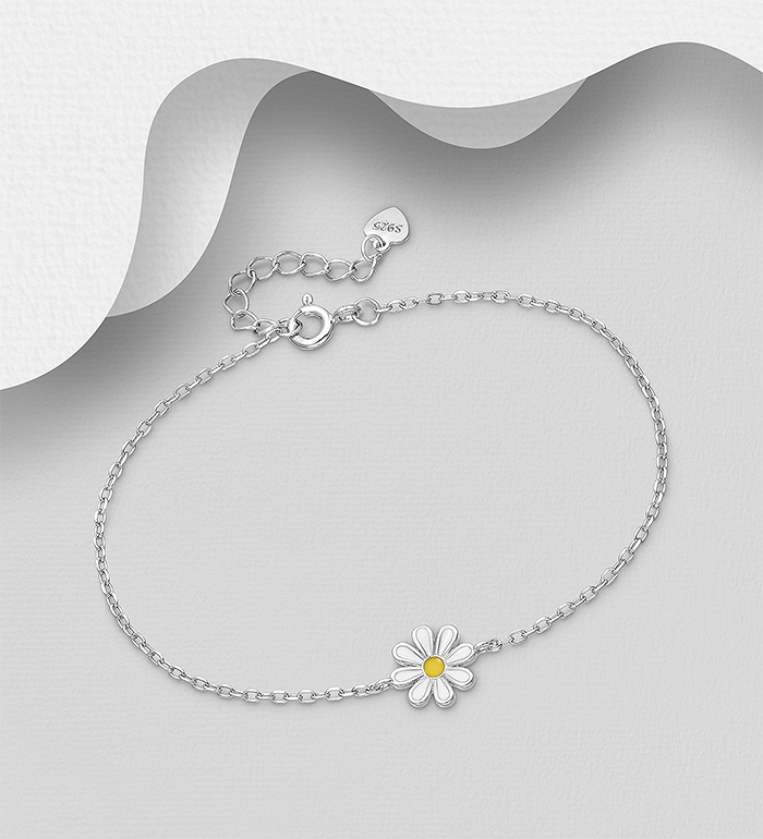 Wholesale 925 Sterling Silver Flower Bracelet, Decorated with Colored Enamel - SKU #2140-771