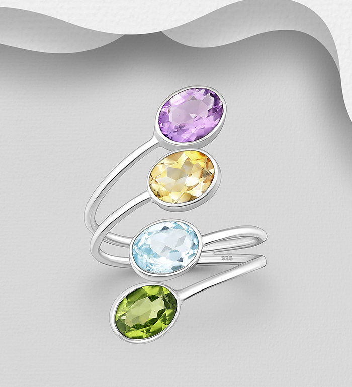 Wholesale 925 Sterling Silver Adjustable Ring, Decorated with Various Gemstones - SKU #883-10154