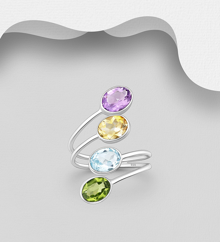 Wholesale 925 Sterling Silver Adjustable Ring, Decorated with Various Gemstones - SKU #883-10154