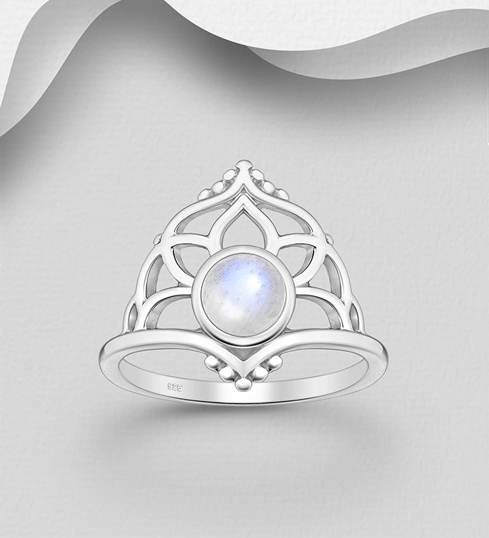 Wholesale 925 Sterling Silver Lotus Ring, Decorated with Various Gemstones - SKU #883-10155