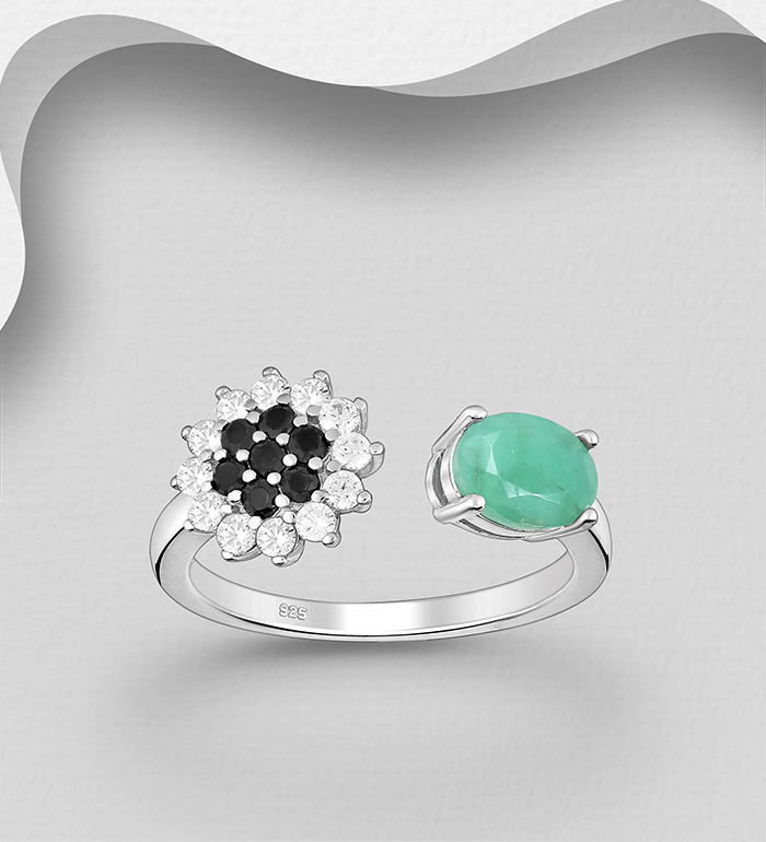 La Preciada - Wholesale 925 Sterling Silver Ring, Decorated with Emerald, Black Spinel and CZ Simulated Diamonds - SKU #1181-5308