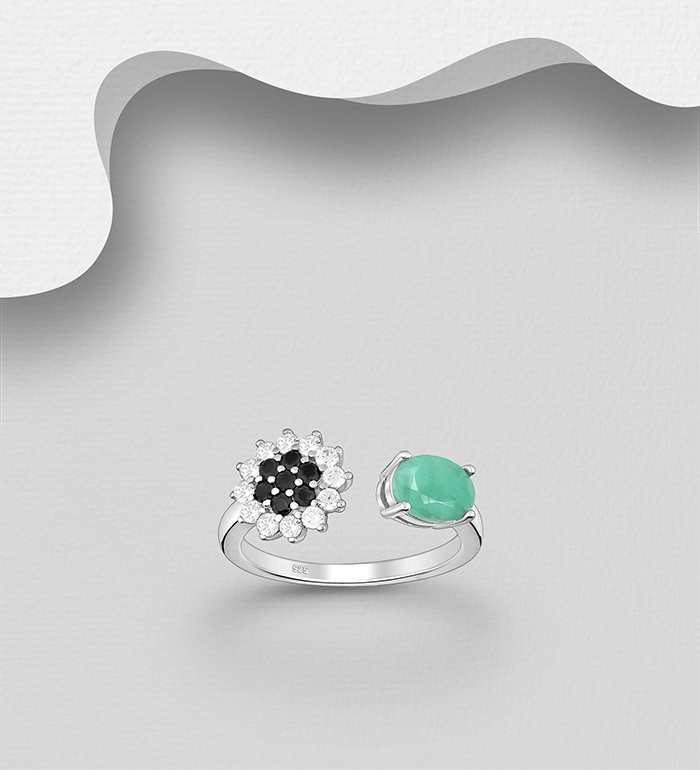 La Preciada - Wholesale 925 Sterling Silver Ring, Decorated with Emerald, Black Spinel and CZ Simulated Diamonds - SKU #1181-5308
