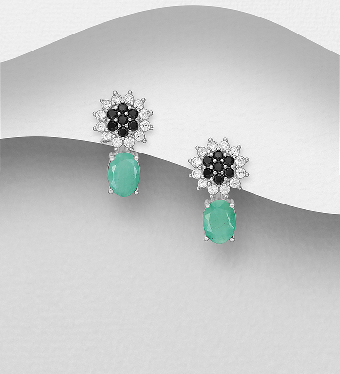 La Preciada - Wholesale 925 Sterling Silver Omega Lock, Decorated with Emerald, Black Spinel and CZ Simulated Diamonds - SKU #1181-5309