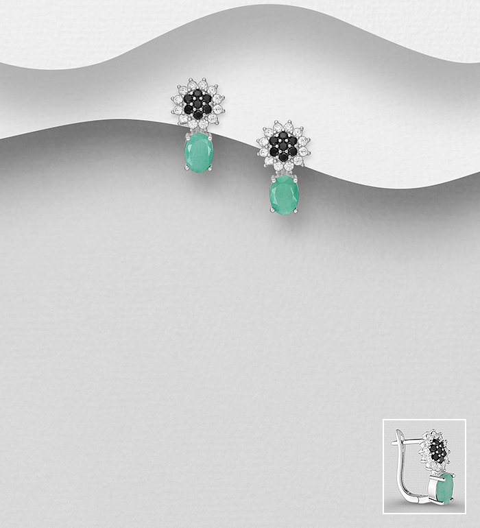 La Preciada - Wholesale 925 Sterling Silver Omega Lock, Decorated with Emerald, Black Spinel and CZ Simulated Diamonds - SKU #1181-5309
