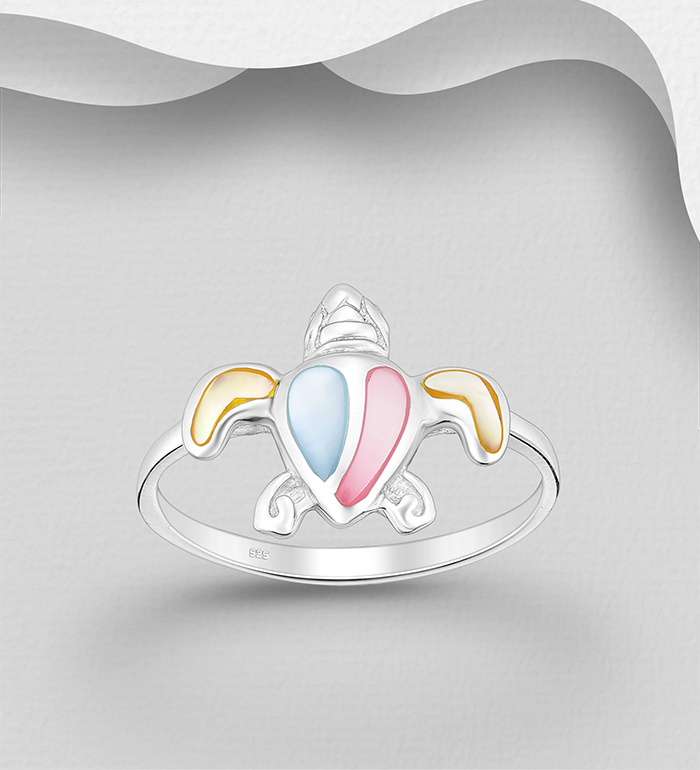 Wholesale 925 Sterling Silver Turtle Ring, Decorated with Shell - SKU #789-4981