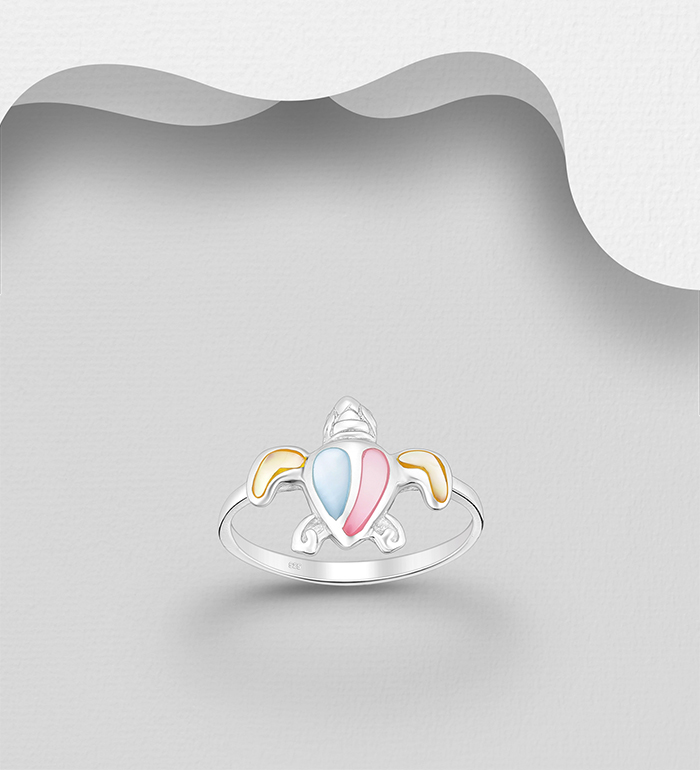 Wholesale 925 Sterling Silver Turtle Ring, Decorated with Shell - SKU #789-4981