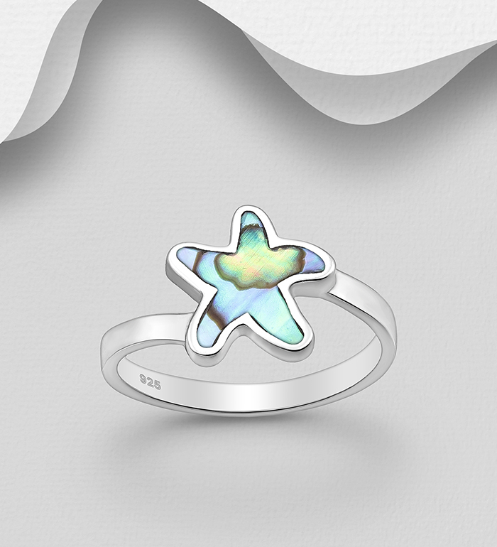 Wholesale 925 Sterling Silver Starfish Ring, Decorated with Shell - SKU #789-4982
