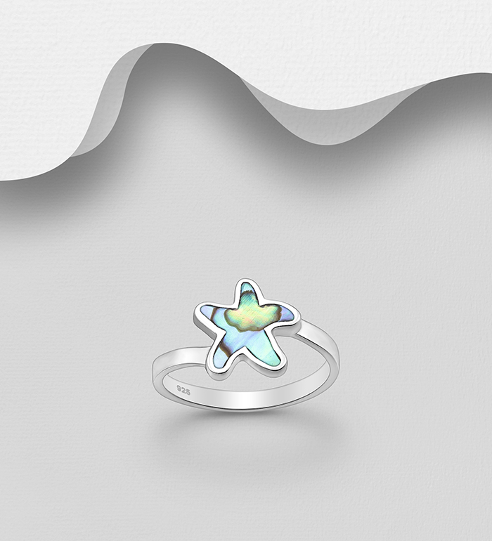 Wholesale 925 Sterling Silver Starfish Ring, Decorated with Shell - SKU #789-4982