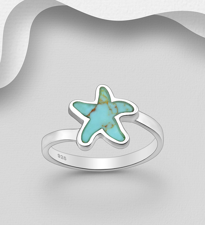Wholesale 925 Sterling Silver Starfish Ring, Decorated with Resin - SKU #2140-774