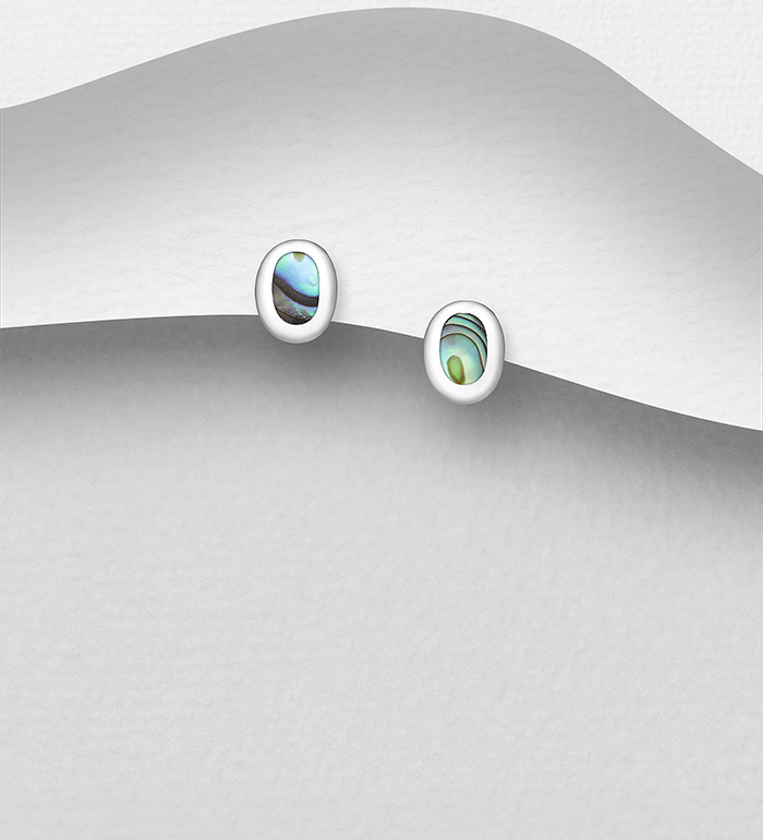 Wholesale 925 Sterling Silver Push-Back Earrings, Decorated with Shell - SKU #789-4984