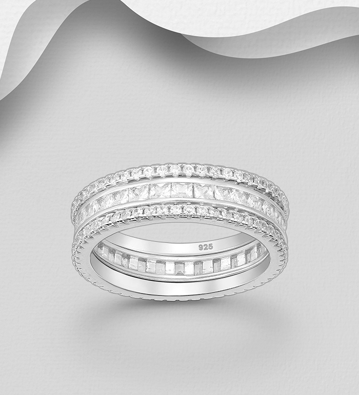 Wholesale 925 Sterling Silver Stack Ring, Decorated with CZ Simulated Diamonds - SKU #701-33797