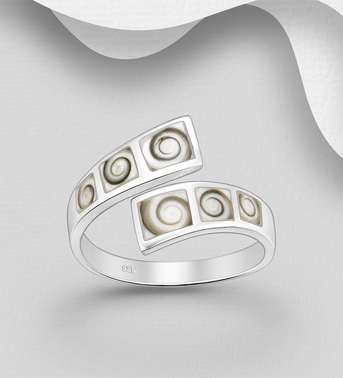 Wholesale 925 Sterling Silver Adjustable Ring, Decorated with Shiva Shell - SKU #789-4994