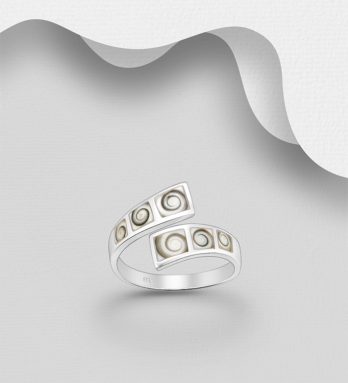 Wholesale 925 Sterling Silver Adjustable Ring, Decorated with Shiva Shell - SKU #789-4994
