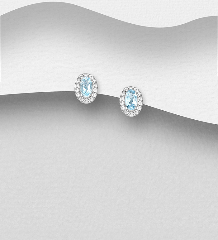 La Preciada - Wholesale 925 Sterling Silver Halo Push Back Earrings, Decorated with Various Gemstones and CZ Simulated Diamonds - SKU #1181-5315