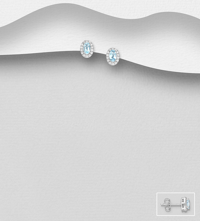 La Preciada - Wholesale 925 Sterling Silver Halo Push Back Earrings, Decorated with Various Gemstones and CZ Simulated Diamonds - SKU #1181-5315