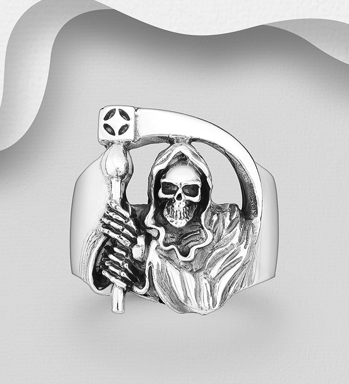 Wholesale 925 Sterling Silver Oxidized Skull Ring - SKU #768-668