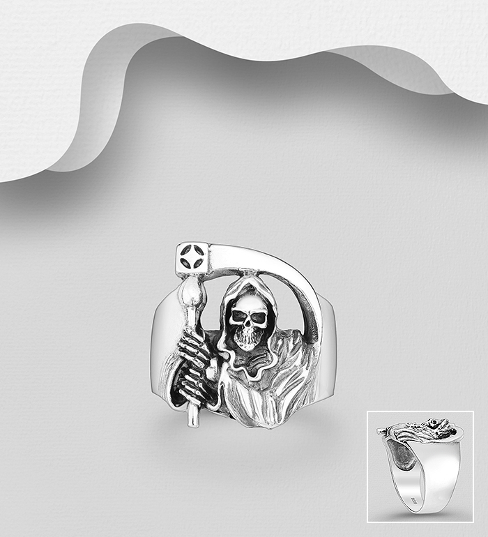 Wholesale 925 Sterling Silver Oxidized Skull Ring - SKU #768-668