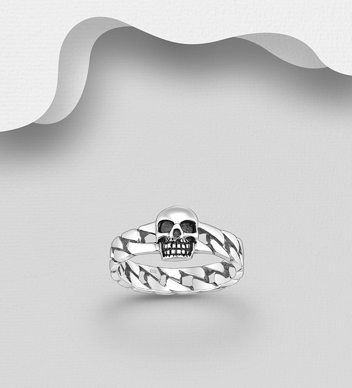 Wholesale 925 Sterling Silver Oxidized Skull and Chain Ring - SKU #768-665