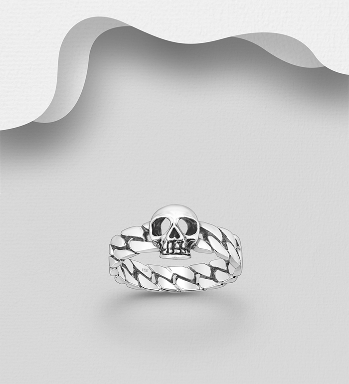 Wholesale 925 Sterling Silver Oxidized Skull and Chain Ring - SKU #768-666