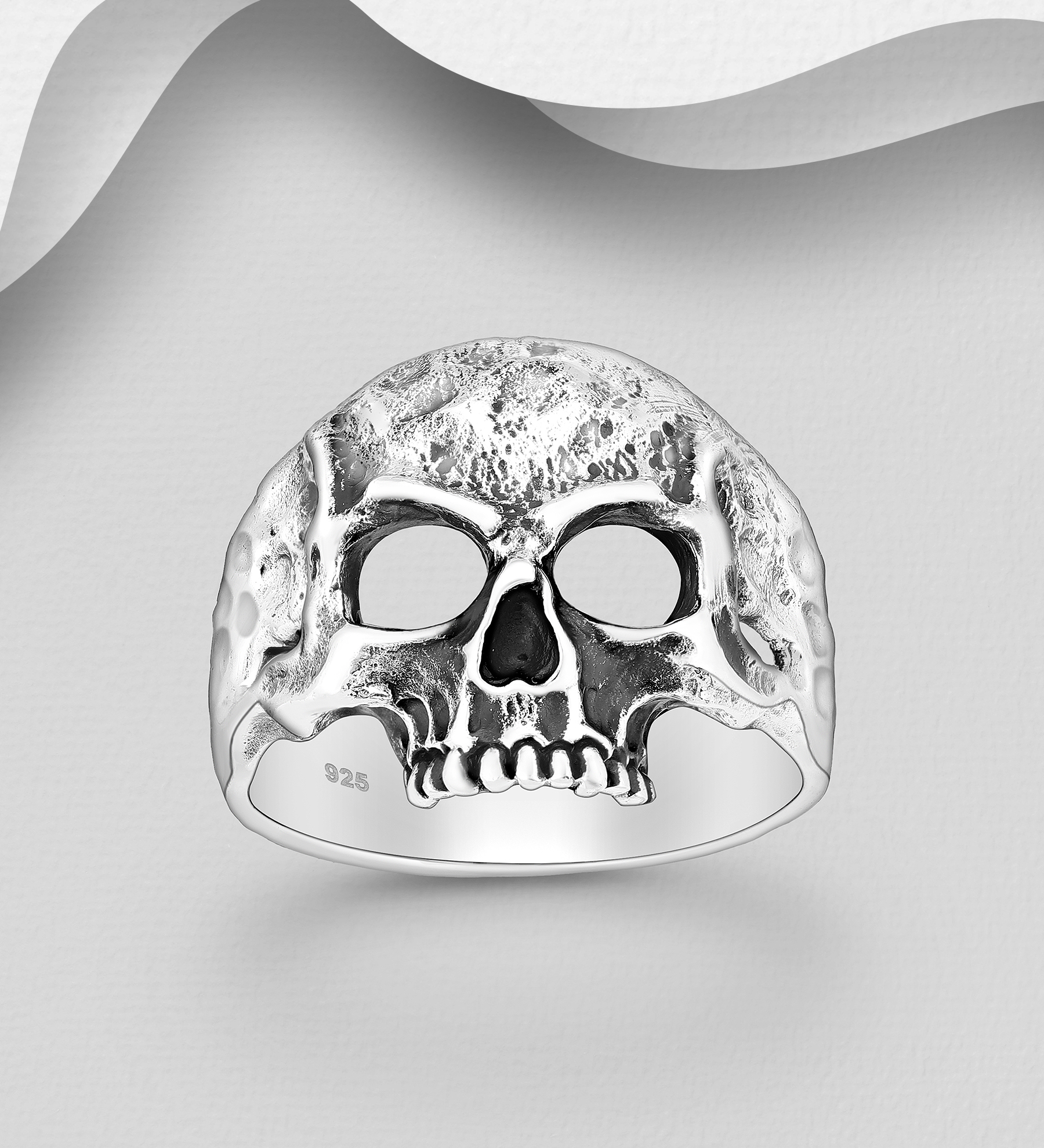 Wholesale 925 Sterling Silver Oxidized Skull Ring - SKU #768-667