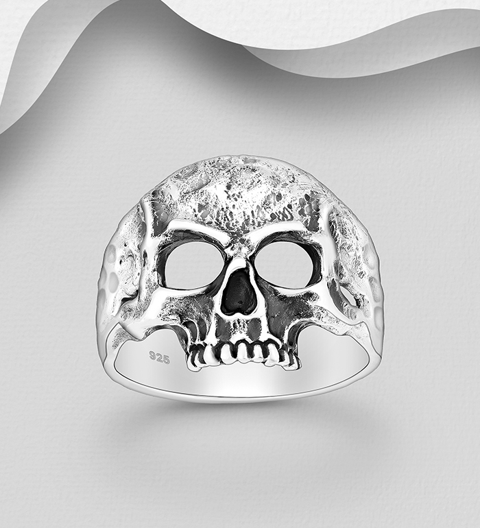 Wholesale 925 Sterling Silver Oxidized Skull Ring - SKU #768-667