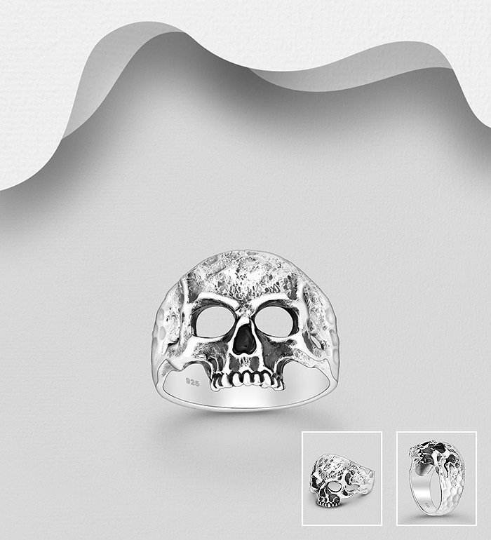 Wholesale 925 Sterling Silver Oxidized Skull Ring - SKU #768-667