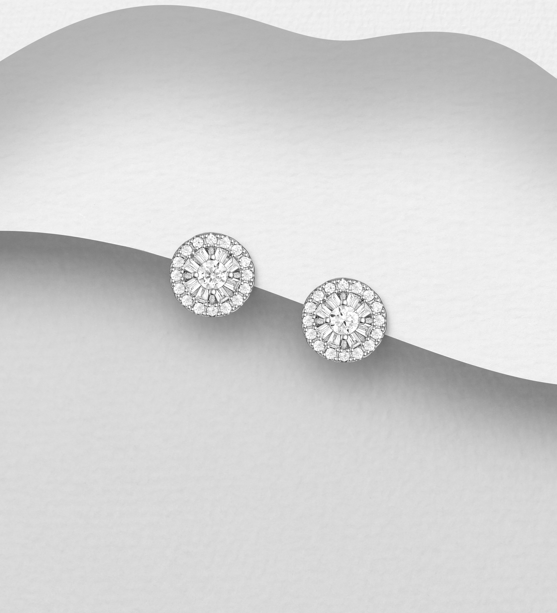 Wholesale 925 Sterling Silver Push-Back Earrings, Decorated with CZ Simulated Diamonds - SKU #701-33813