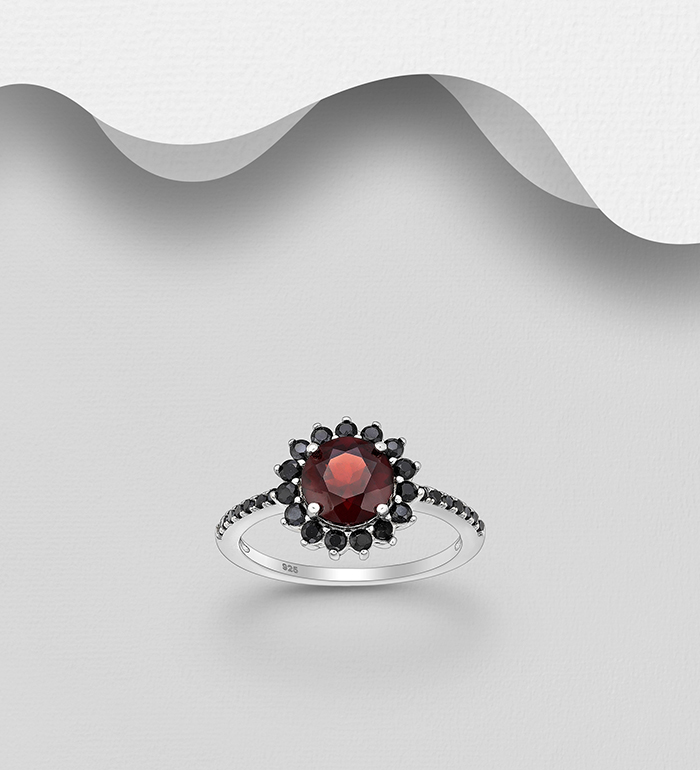 La Preciada - Wholesale 925 Sterling Silver Ring, Decorated with Blue Garnet and Black Spinel - SKU #1181-5326