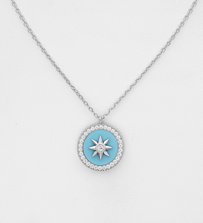 Wholesale 925 Sterling Silver Star Necklace, Decorated with Resin and CZ Simulated Diamonds - SKU #2140-793