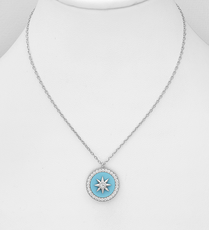 Wholesale 925 Sterling Silver Star Necklace, Decorated with Resin and CZ Simulated Diamonds - SKU #2140-793