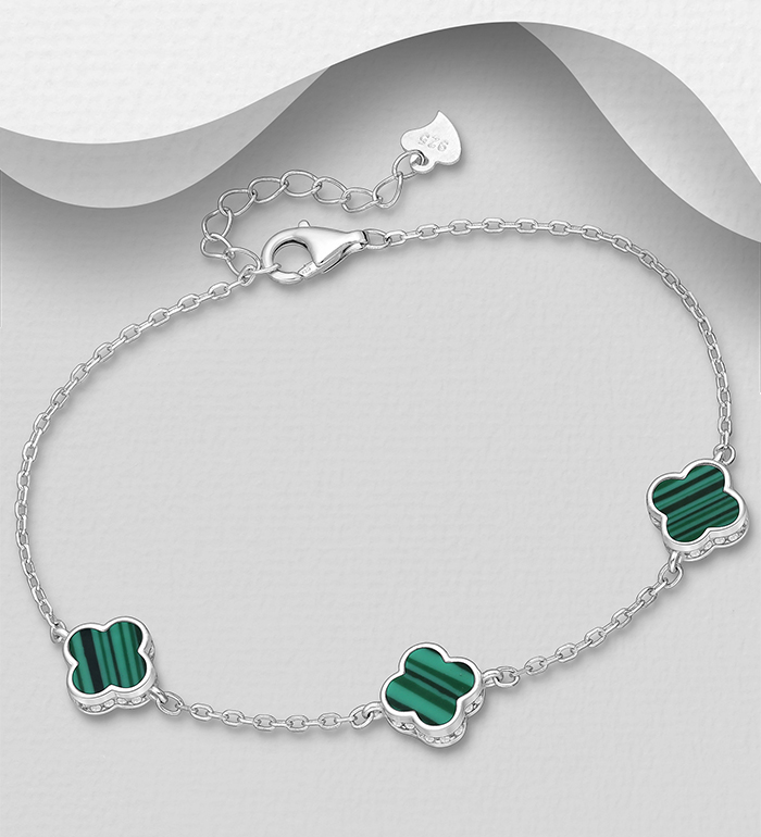 Wholesale 925 Sterling Silver Clover Bracelet, Decorated with Resin and CZ Simulated Diamonds  - SKU #2140-794