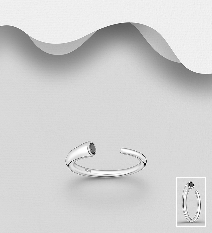Wholesale 925 Sterling Silver Adjustable Ring, Decorated with CZ Simulated Diamond - SKU #701-33829