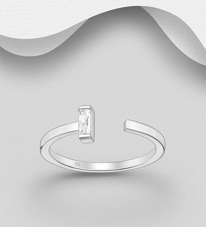 Wholesale 925 Sterling Silver Adjustable Ring, Decorated with CZ Simulated Diamond - SKU #701-33830