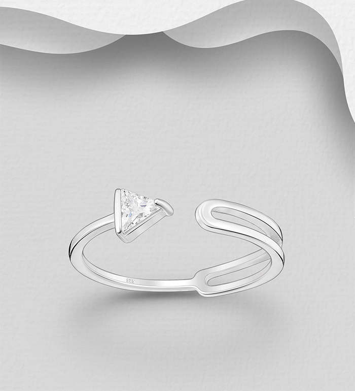 Wholesale 925 Sterling Silver Adjustable Ring, Decorated with CZ Simulated Diamond - SKU #701-33831